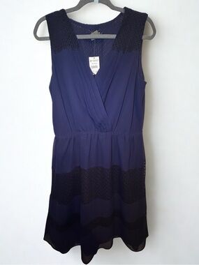 Taylor Sleeveless Navy Emelished-Trim Dress